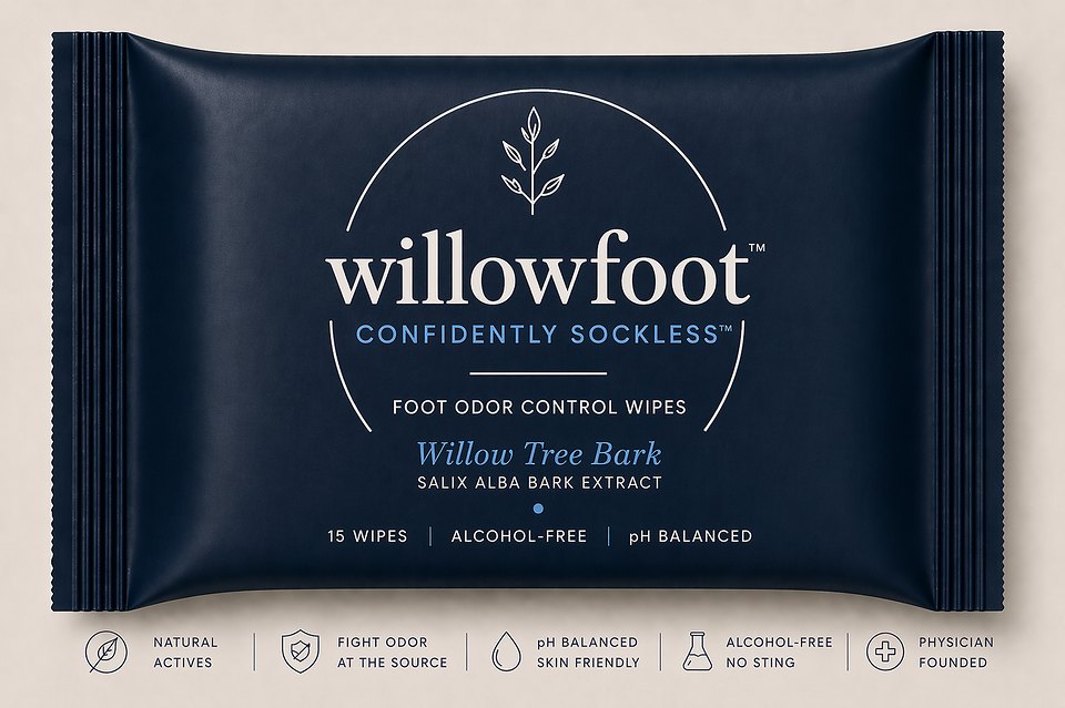 Willowfoot navy package — Confidently Sockless foot odor control wipes